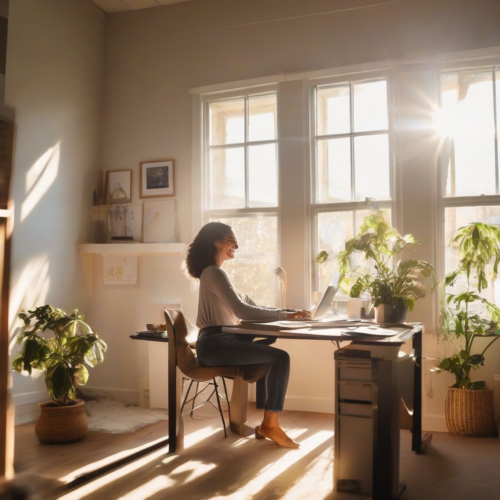 Woman Working From Home with Laptop